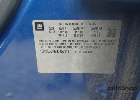 2018 Chevrolet Cruze Lt Auto from USA, damaged, VIN 1G1BE5SM9J7158149